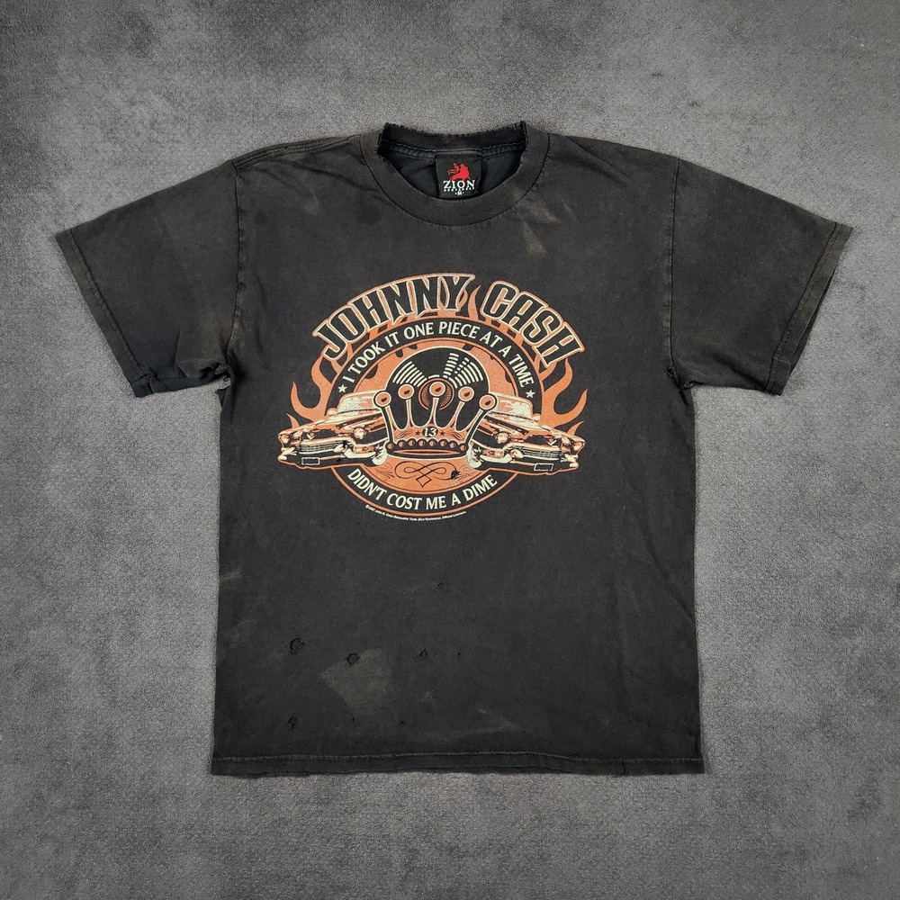 Johnny Cash Zion Shirt Mens Medium Black One Piece At A Time Distressed 2007